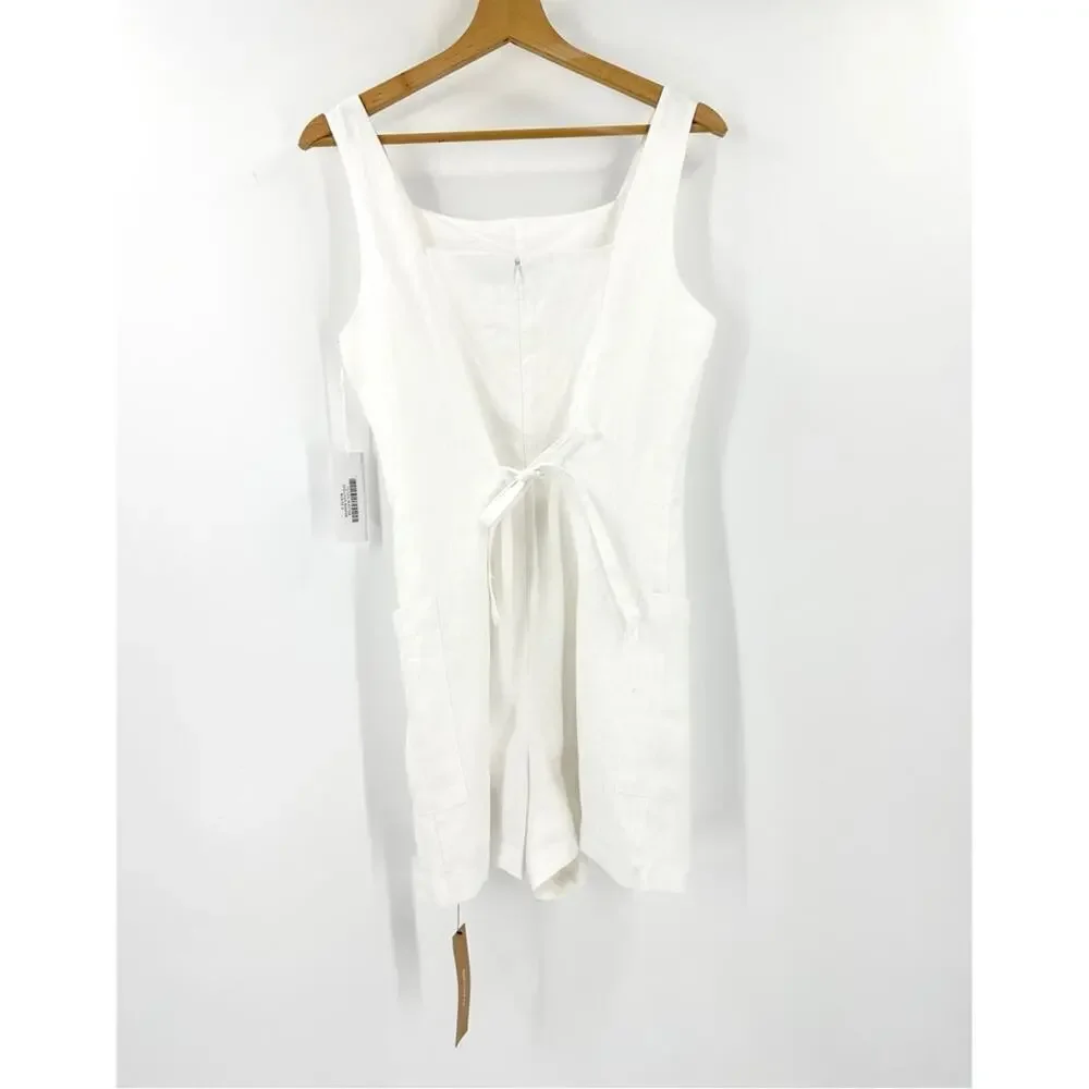 NEW Reformation Eve Linen Romper Sz 8 White